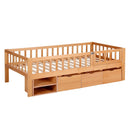 Artiss Kids Single Bed Frame with 3 Storage Drawer Montessori Bed for Toddler Natural - RnR Galore