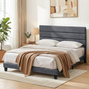 Artiss King Bed Frame Upholstered Platform Base with Geometric Headboard Charcoal Grey Linen Wood Slats for Modern Bedroom Furniture Home Decor - RnR Galore