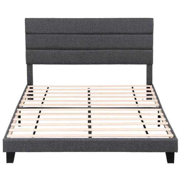 Artiss King Bed Frame Upholstered Platform Base with Geometric Headboard Charcoal Grey Linen Wood Slats for Modern Bedroom Furniture Home Decor - RnR Galore