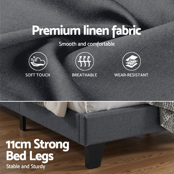 Artiss King Bed Frame Upholstered Platform Base with Geometric Headboard Charcoal Grey Linen Wood Slats for Modern Bedroom Furniture Home Decor - RnR Galore