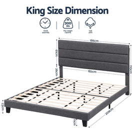 Artiss King Bed Frame Upholstered Platform Base with Geometric Headboard Charcoal Grey Linen Wood Slats for Modern Bedroom Furniture Home Decor - RnR Galore