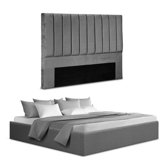 Artiss King Bed Frame with Storage Grey Velvet Headboard Gas Lift Platform Base - RnR Galore