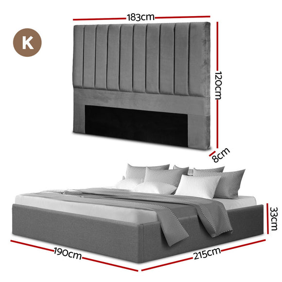 Artiss King Bed Frame with Storage Grey Velvet Headboard Gas Lift Platform Base - RnR Galore