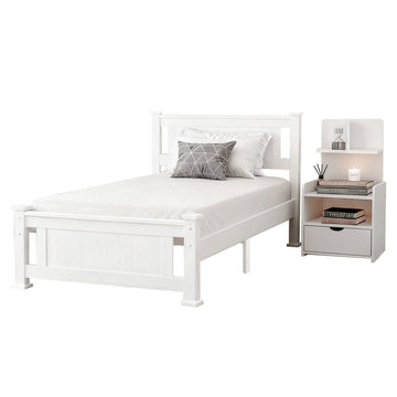 Artiss King Single Bed Frame and Bedside Table White - RnR Galore