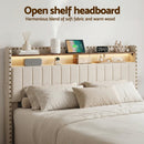 Artiss King Upholstered Bed Frame with Shelf Storage Drawers Charging Station Mood Lighting Linen - RnR Galore