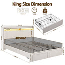 Artiss King Upholstered Bed Frame with Shelf Storage Drawers Charging Station Mood Lighting Linen - RnR Galore