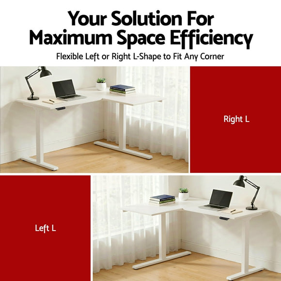 Artiss L - Shape Standing Desk Sit Stand Up Height Adjustable Electric Motorised White - RnR Galore