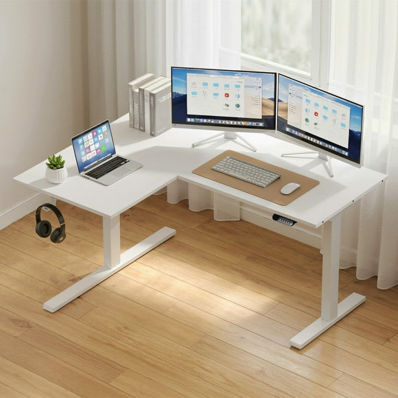 Artiss L - Shape Standing Desk Sit Stand Up Height Adjustable Electric Motorised White - RnR Galore