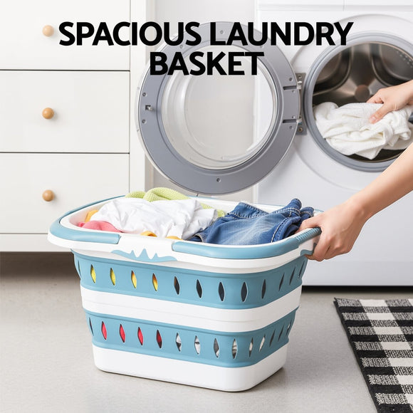 Artiss Laundry Basket Hamper Large Foldable Washing Clothes Storage Organiser Blue - RnR Galore