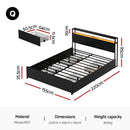 Artiss Metal Bed Frame Queen Size Storage Headboard Charge Station LED 4 Drawers - RnR Galore