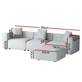 Artiss Modular Sofa Chaise Set 4 - Seater Grey - RnR Galore