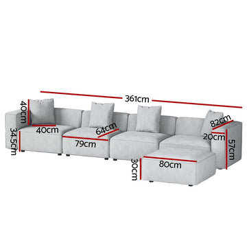 Artiss Modular Sofa Chaise Set 5 - Seater Grey - RnR Galore