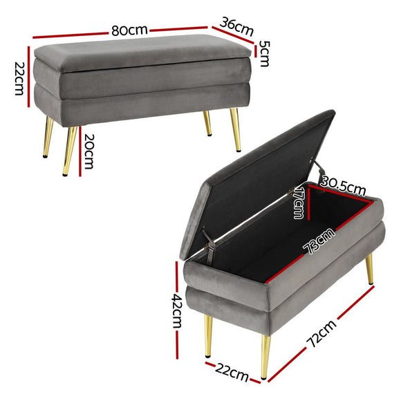 Artiss Ottoman Storage Foot Stool Velvet Grey - RnR Galore