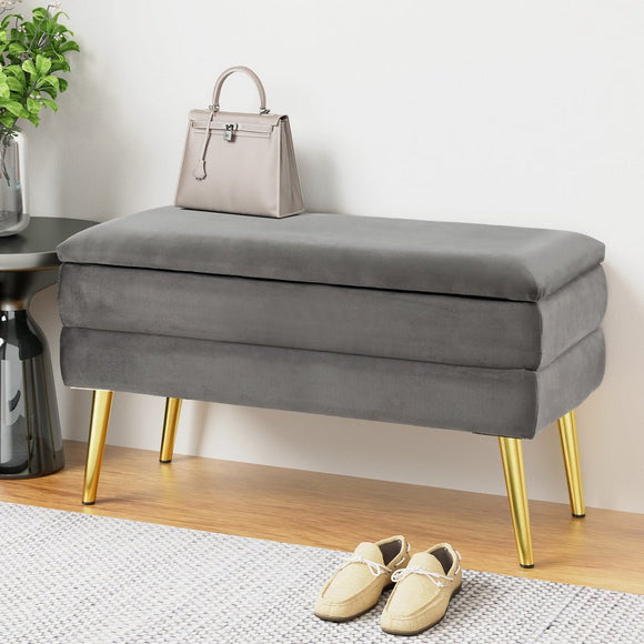 Artiss Ottoman Storage Foot Stool Velvet Grey - RnR Galore