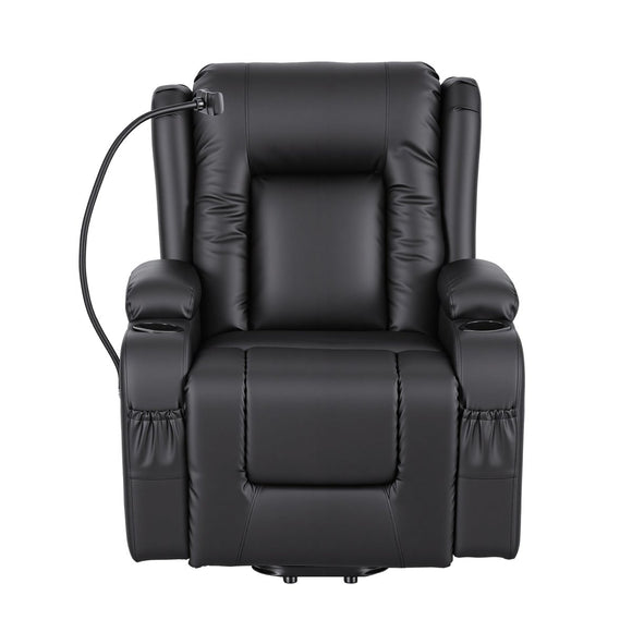 Artiss Power Lift Recliner Chair with Massage and Heat for Elderly, Electric Sofa Reclining Chair with USB and Phone Holder, PU Leather Comfy Armchair for Living Room, 2 Cup Holder & 4 Pockets, Black - RnR Galore