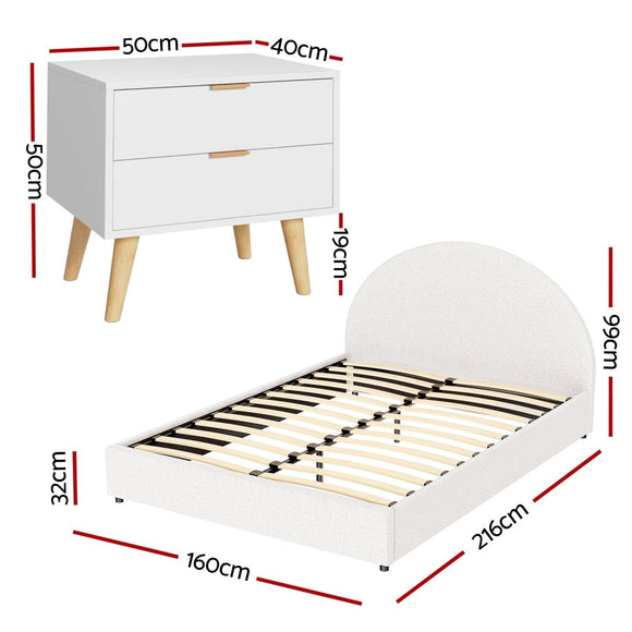 Artiss Queen Bed Frame Bedside Table Set Gas Lift Storage Base with Boucle Fabric Upholstered Headboard 2 Drawer Nightstand for Bedroom Furniture - RnR Galore
