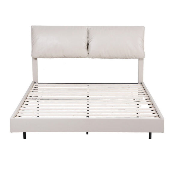 Artiss Queen Bed Frame RGB LED Floating Beds Adjustable Headboard Beige White - RnR Galore