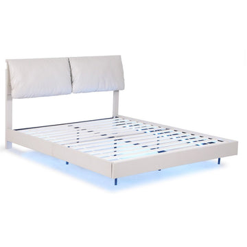 Artiss Queen Bed Frame RGB LED Floating Beds Adjustable Headboard Beige White - RnR Galore