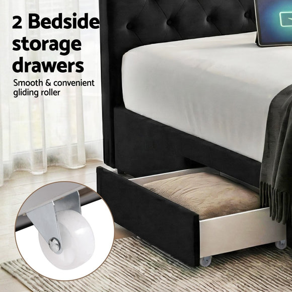 Artiss Queen Bed Frame Storage Charging Station Upholstered 3 Drawers USB Type - C - RnR Galore