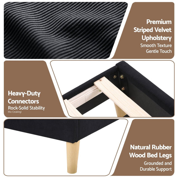 Artiss Queen Bed Frame Upholstered Adjustable Headboard Mood Lighting Heavy Duty Black Velvet - RnR Galore