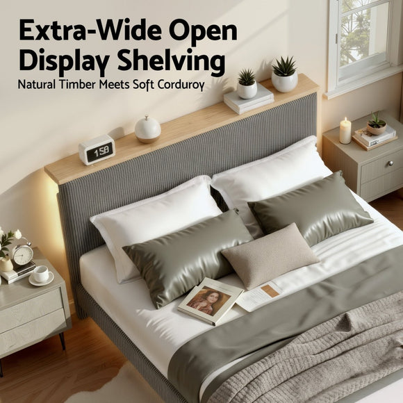 Artiss Queen Bed Frame Upholstered Adjustable Headboard Mood Lighting Heavy Duty Grey Velvet - RnR Galore