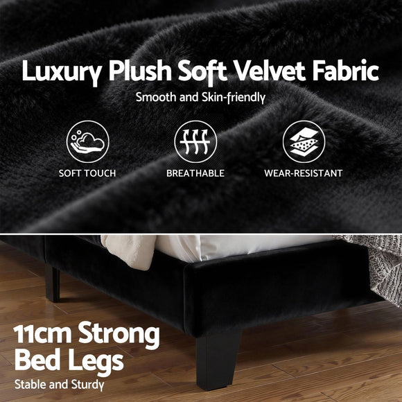 Artiss Queen Bed Frame Upholstered Platform Base with Geometric Headboard Black Velvet - RnR Galore