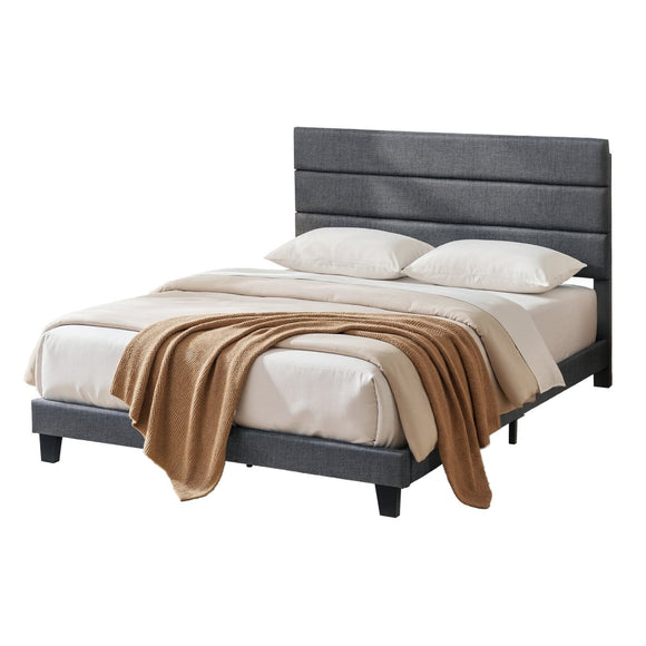 Artiss Queen Bed Frame Upholstered Platform Base with Geometric Headboard Charcoal Grey Linen Wood Slats for Modern Bedroom Furniture Home Decor - RnR Galore