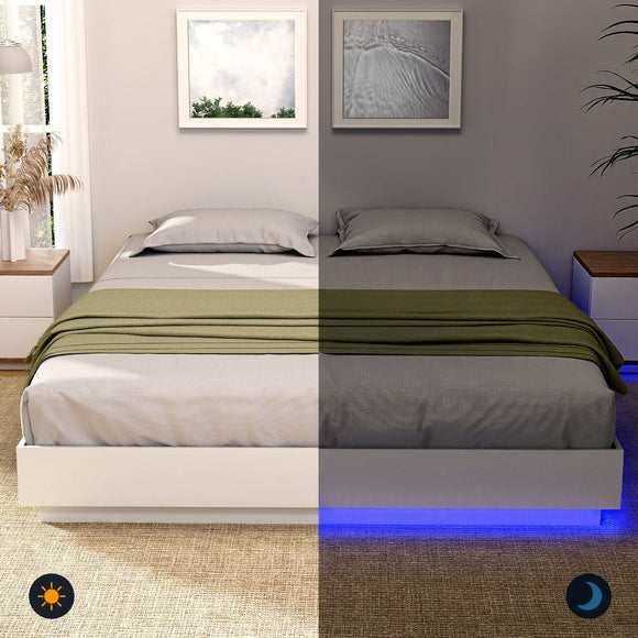 Artiss Queen Bed Frame with 16Colour Led Light Wooden Platform Bed Base DAYGLOW - RnR Galore