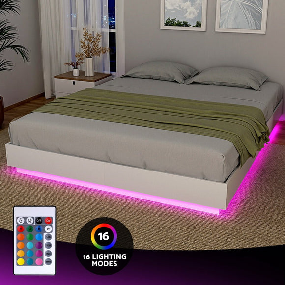 Artiss Queen Bed Frame with 16Colour Led Light Wooden Platform Bed Base DAYGLOW - RnR Galore