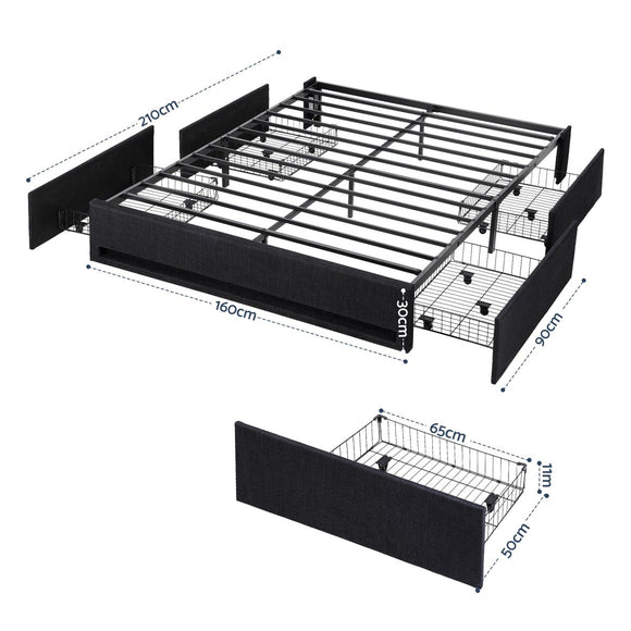 Artiss Queen Bed Frame with Storage Drawers RGB Lights Charging Station Upholstered Fabric - RnR Galore
