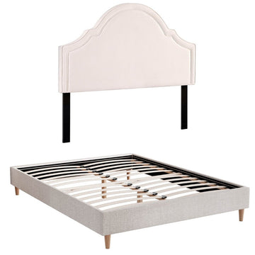 Artiss Queen Bed Frame with Storage Scalloped Velvet Headboard Wooden Platform Base - RnR Galore