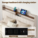 Artiss Queen Upholstered Bed Frame with Shelf Storage Drawers Charging Station Mood Lighting Linen - RnR Galore