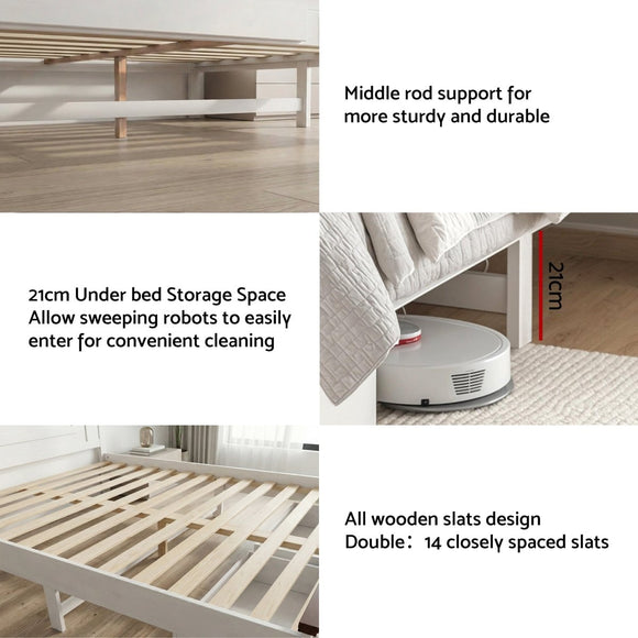 Artiss Queen Wooden Bed Frame with 2 Drawer Platform Bed with 108cm Solid High Headboard White Bed Base for Bedroom Easy Assembly - RnR Galore