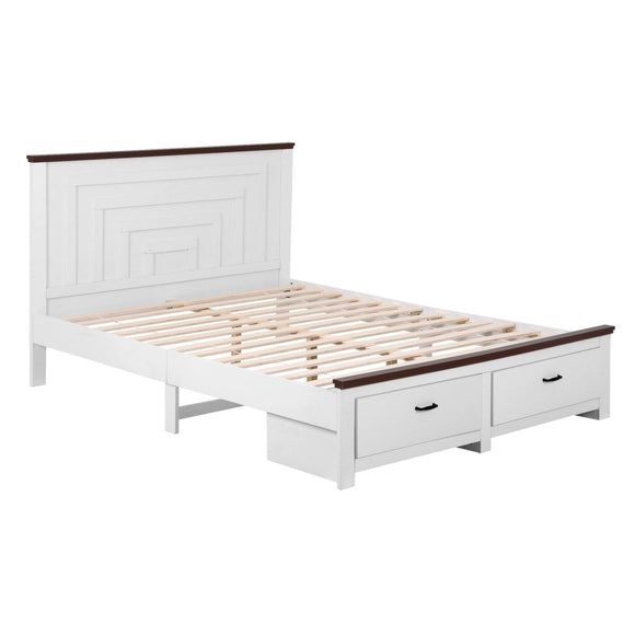 Artiss Queen Wooden Bed Frame with 2 Drawer Platform Bed with 108cm Solid High Headboard White Bed Base for Bedroom Easy Assembly - RnR Galore