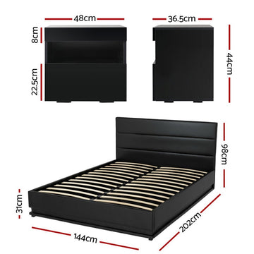 Artiss RGB LED Double Bed Frame with Beside Table Set 16 Colour Mood Lighting - RnR Galore