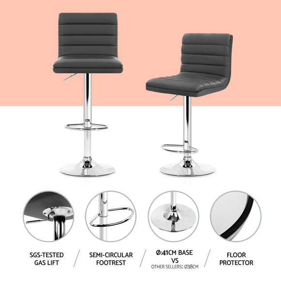 Artiss Set of 4 PU Leather Lined Pattern Bar Stools - Grey and Chrome - RnR Galore