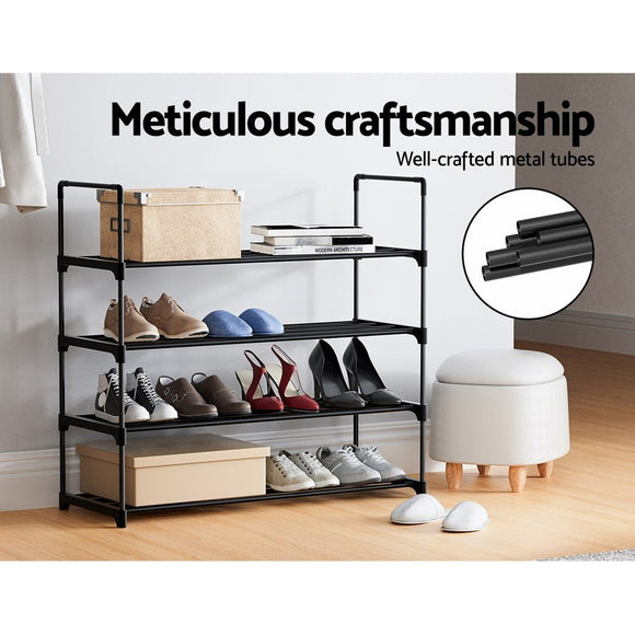 Artiss Shoe Rack 4 - tier 16 Pairs Stackable Black - RnR Galore
