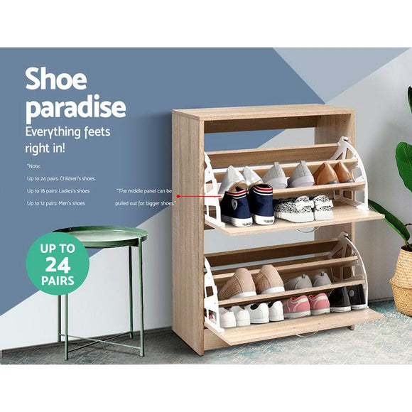 Artiss Shoe Rack Cabinet 24 Pairs 3 - tier Wood Nina - RnR Galore