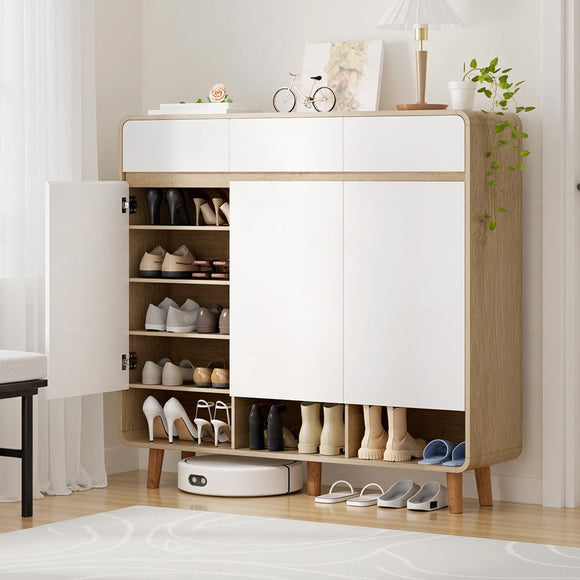 Artiss Shoe Rack Cabinet 25 Pairs Storage Cupboard Pine&White - RnR Galore