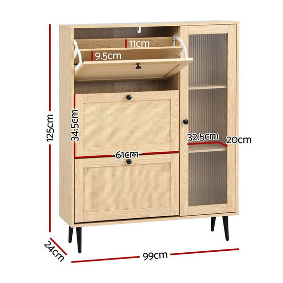 Artiss Shoe Rack Cabinet 3 Flip - out Drawers Pine - RnR Galore