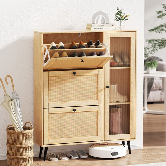 Artiss Shoe Rack Cabinet 3 Flip - out Drawers Pine - RnR Galore