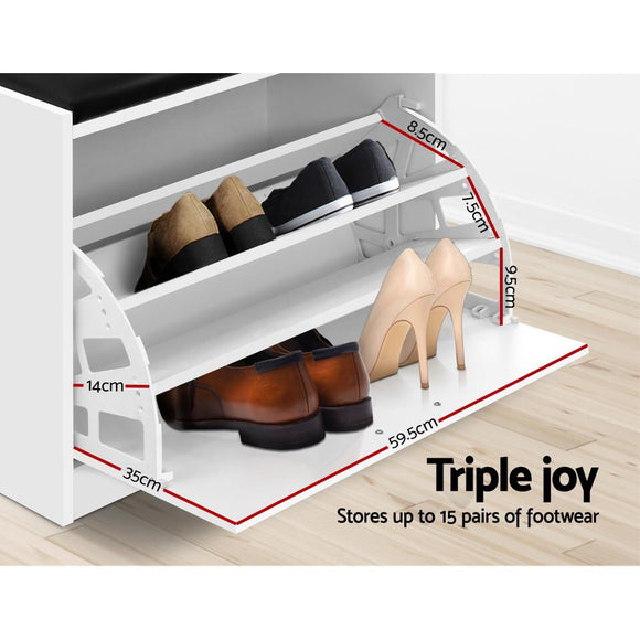 Artiss Shoe Rack Cabinet Bench 15 Pairs White Kyla - RnR Galore