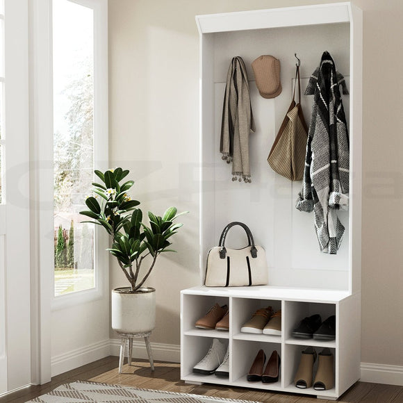 Artiss Shoe Rack Cabinet Hall Tree Coat Rack 180CM White - RnR Galore