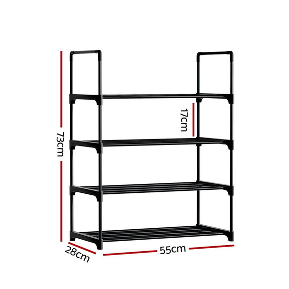 Artiss Shoe Rack Cabinet Stackable 4 - tier 12 Pairs Black - RnR Galore