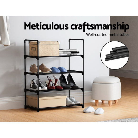 Artiss Shoe Rack Cabinet Stackable 4 - tier 12 Pairs Black - RnR Galore
