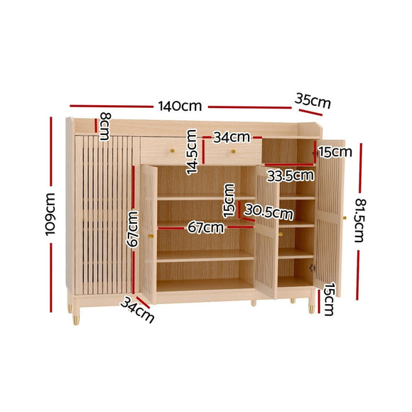 Artiss Shoe Rack Cabinet with Shelves 26 Pairs Pine - RnR Galore