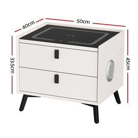 Artiss Smart Bedside Table 2 Drawers with Wireless Charging Ports LED White AIKA - RnR Galore