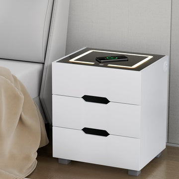 Artiss Smart Bedside Table 3 Drawers with Wireless Charging Ports LED White ADAD - RnR Galore