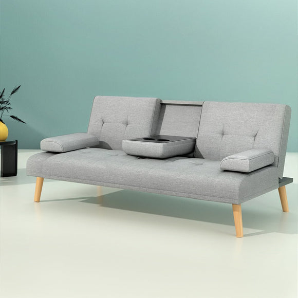 Artiss Sofa Bed 188CM Grey Faux Linen - RnR Galore