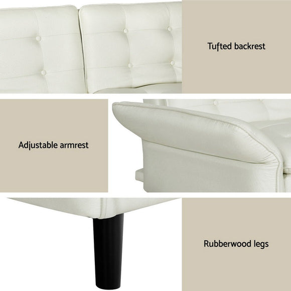 Artiss Sofa Bed 3 Seater Tufted Faux Linen Beige - RnR Galore